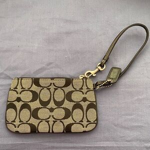 Coach Tan and Brown Signature Wristlet